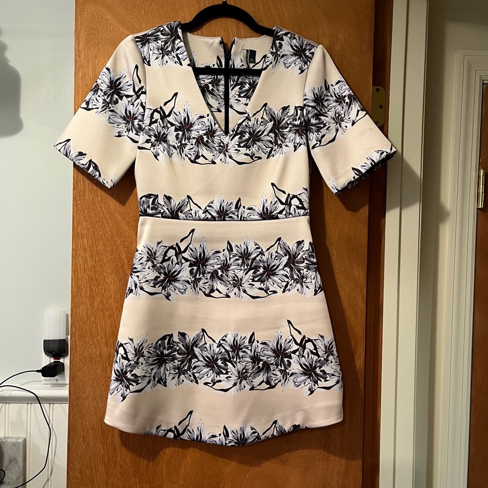 TOPSHOP Abstract Floral Stripe Mini Dress with Sleeves US 4